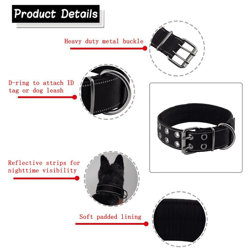 Tactical Dog Collar Reflective Nylon Dog Collar with Metal Buckle and Control Handle for Medium