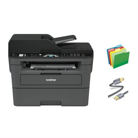 Brother MFC L26 Series All-in-One Laser Printer, Print|Copy|Scan|Fax-26 ppm, 250 Sheets, 2400 x 600 dpi, Wireless, Mobile Printing, Auto 2-Sided Printing, With MTC Printer Cable and File Folders