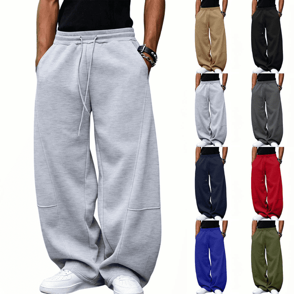 Sweatpants for Men Athletic Casual Pants Elastic Waist with Drawstring Solid Wide Leg Gym Sweatpant with Pockets