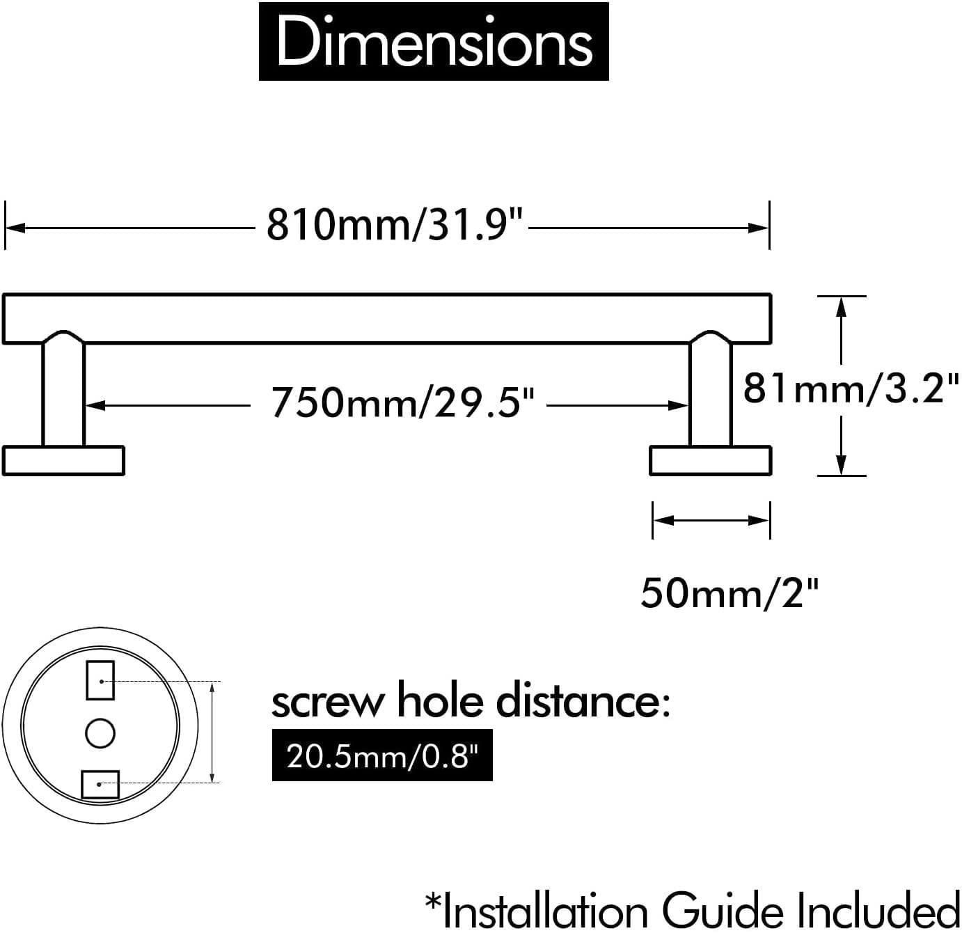 Avanities 18 po Porte-serviettes rond en acier inoxydable W en couleur noire AI-34588