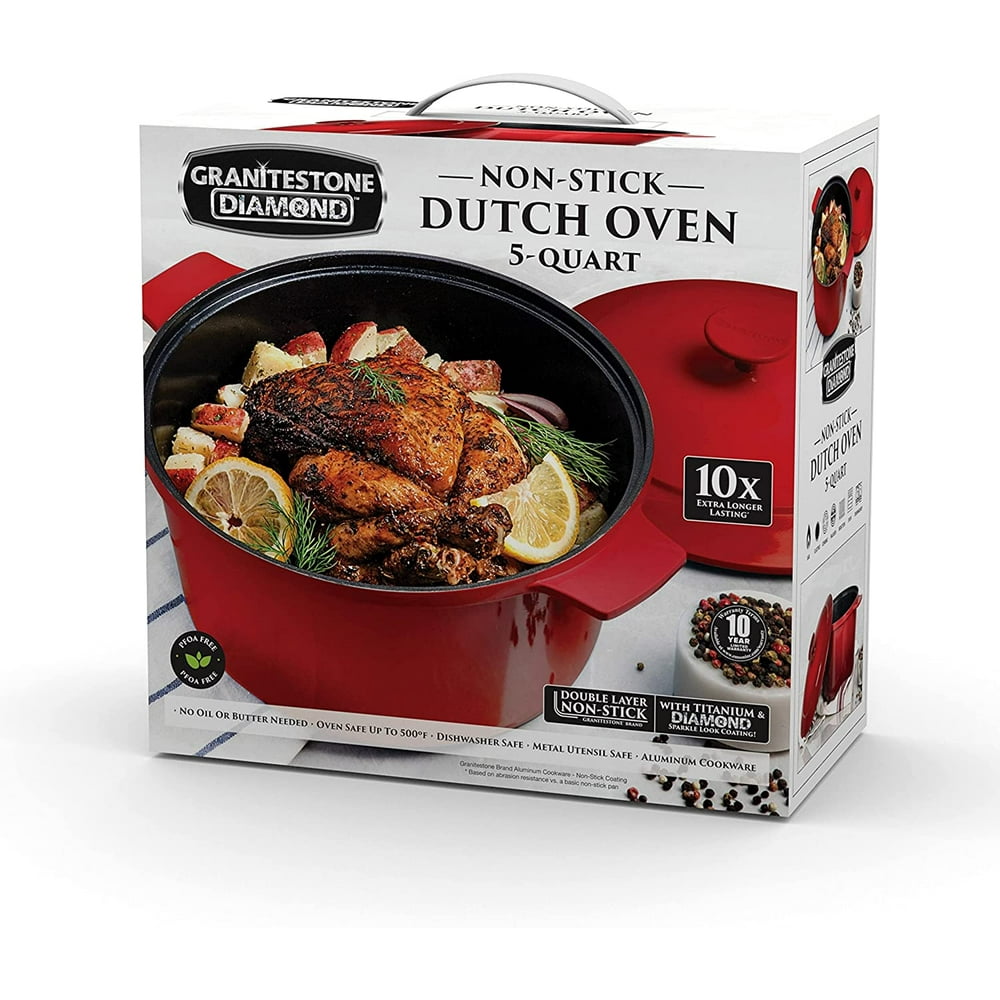 Granitestone Diamond 5 Quart Dutch Oven Pot with Lid, Ultra Nonstick