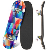 31'' Complete Skateboard 7 Layer Canadian Maple Double Kick Deck Skateboards colorful triangular geometric shapes triangle Skate Board for Beginner Adult Gifts
