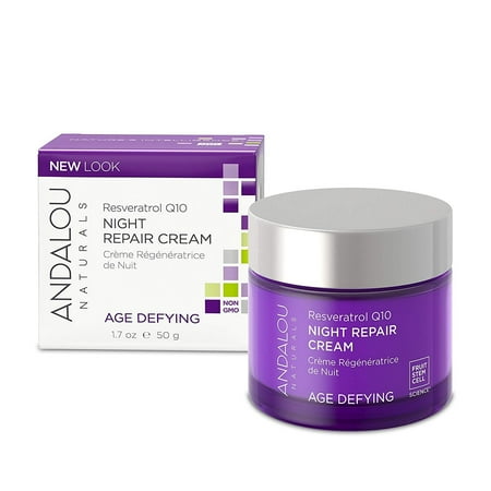 Andalou Naturals Resveratrol Q10 Night Repair Cream, 1.7 oz, For Dry Skin, Fine
