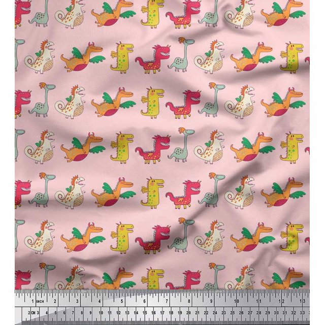 Soimoi Modal Satin Fabric Stripe & Dinosaur Kids Print Fabric by Yard 42 Inch Wide