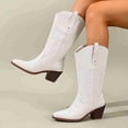 thumbnail image 3 of Women's Western Cowboy Boots with Embroidered Design, Mid-Calf Knee-High Boots, Pointed Toe & Chunky Heel, Vintage Style Riding Boots, 3 of 6