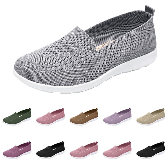 Nestiefly Orthopedic Shoes for Women Wide Width Mesh Walking Sneakers Arch Support Slip on Non Slip Shoes Gray US-6.5