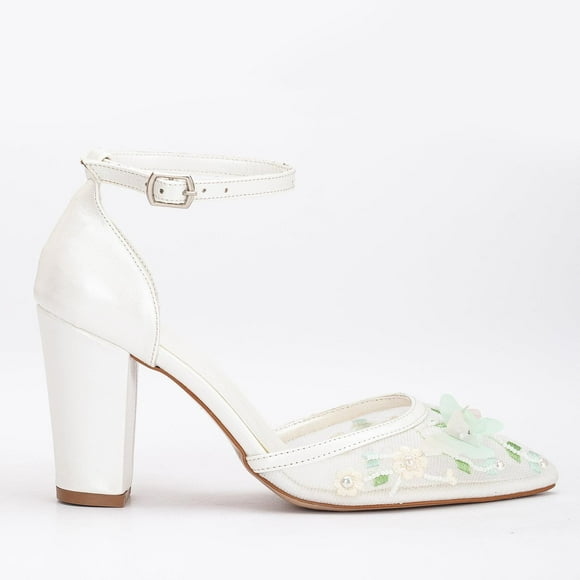 Ivy - Zapatos de boda con encaje floral 3D color marfil crema 25 CM
