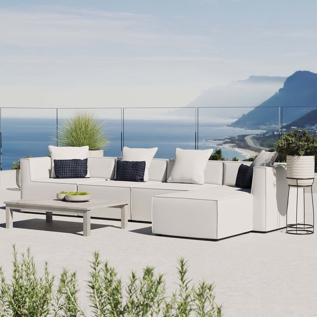 Modway Saybrook Canapé Sectionnel de Patio Extérieur en Tissu 5 Pcs, Blanc