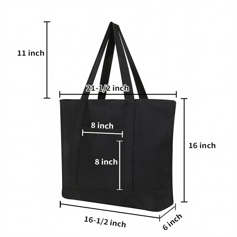 Muka Large Canvas Tote Bag with Outer & Inner Pocket, 21.5 x 16 x