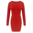 thumbnail image 4 of Women Dresses Round neck Sexy Solid Long Sleeved Leisure Dresses Fashion Dresses Red Trendy Skirt Size M, 4 of 8