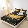 thumbnail image 3 of jejeloiu Folk Moth Bed Sheets For Girls,Floral Pattern Full Size Sheets,Black Yellow Orange,4 Pieces,1 Flat Sheet, 1 Fitted Sheet and 2 Pillowcases, 3 of 6