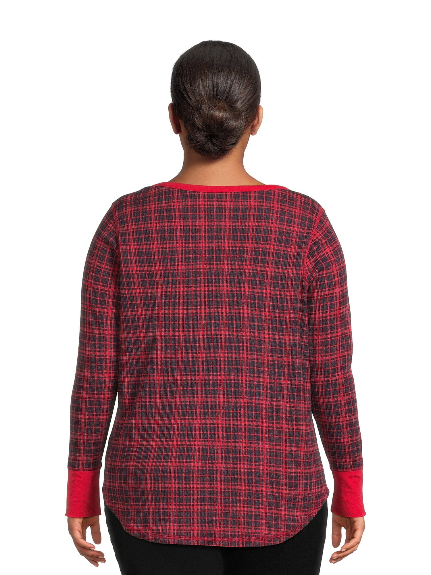 Terry & Sky Women’s Plus Size Henley Waffle Tee with Long Sleeves, 2- Pack