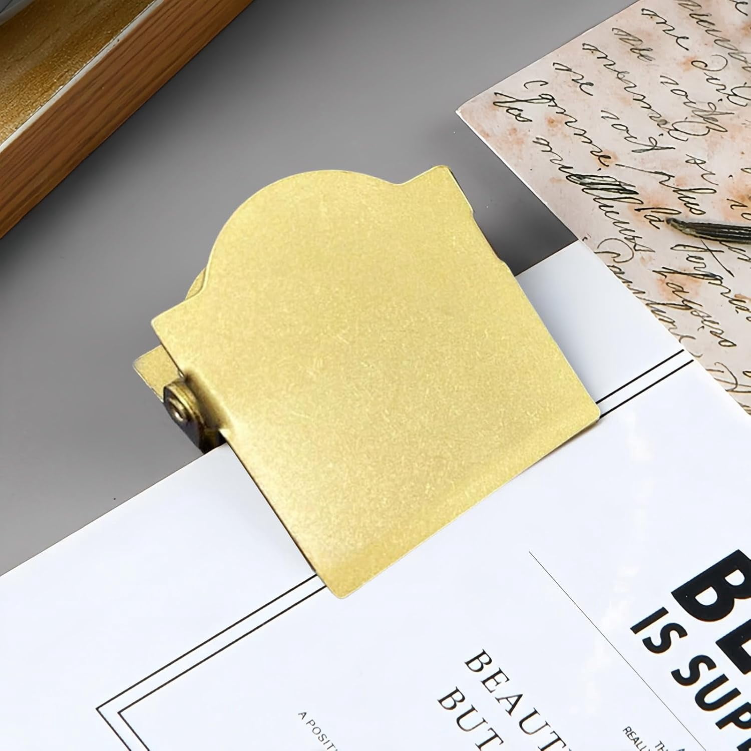 ABCISI 2 Pcs Vintage Metal Book Clip to Hold Book Open, Journal Clip Metal Travelers Notebook Book Decorative Binder Clips, Brass Journal Book Page Holder Clips for Book,  Paper, Bookmark (Bronze)