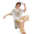 thumbnail image 3 of Pijama de seda de hielo para mujer, conjunto de tres piezas de cuello redondo, manga corta y fina, estampado de moda, estilo novio, ropa para el hogar, 3 of 6