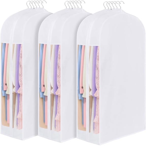 Premium Cotton Garment Bag for Hanging Clothes, Breathable Suit Bags for Closet Storage with Large Gusseted & Clear Window, Dust Cover with Zipper for Suits, Jacket, Pack