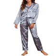 thumbnail image 1 of Pyjamas Set for Womens Silk Satin Nightwear Button Down Ladies Pyjamas Leopard Print Sleepwear 2Pcs PJ Set, 1 of 5