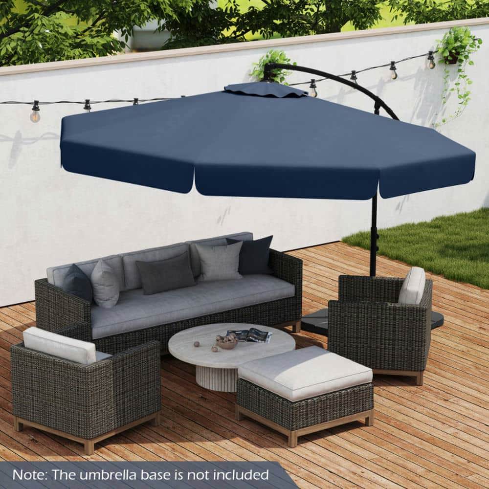 Yardi Yarda 10 Feet Patio Cantilever Umbrella with Cover Tilt Adjustment and Ruffled Edge, Outdoor Shade, Navy