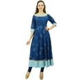 thumbnail image 2 of Bimba Women's Printed Kurta Ethnic Cotton Anarkali Kurti Bollywood Casual Dress, Navy Blue, 4, 2 of 9