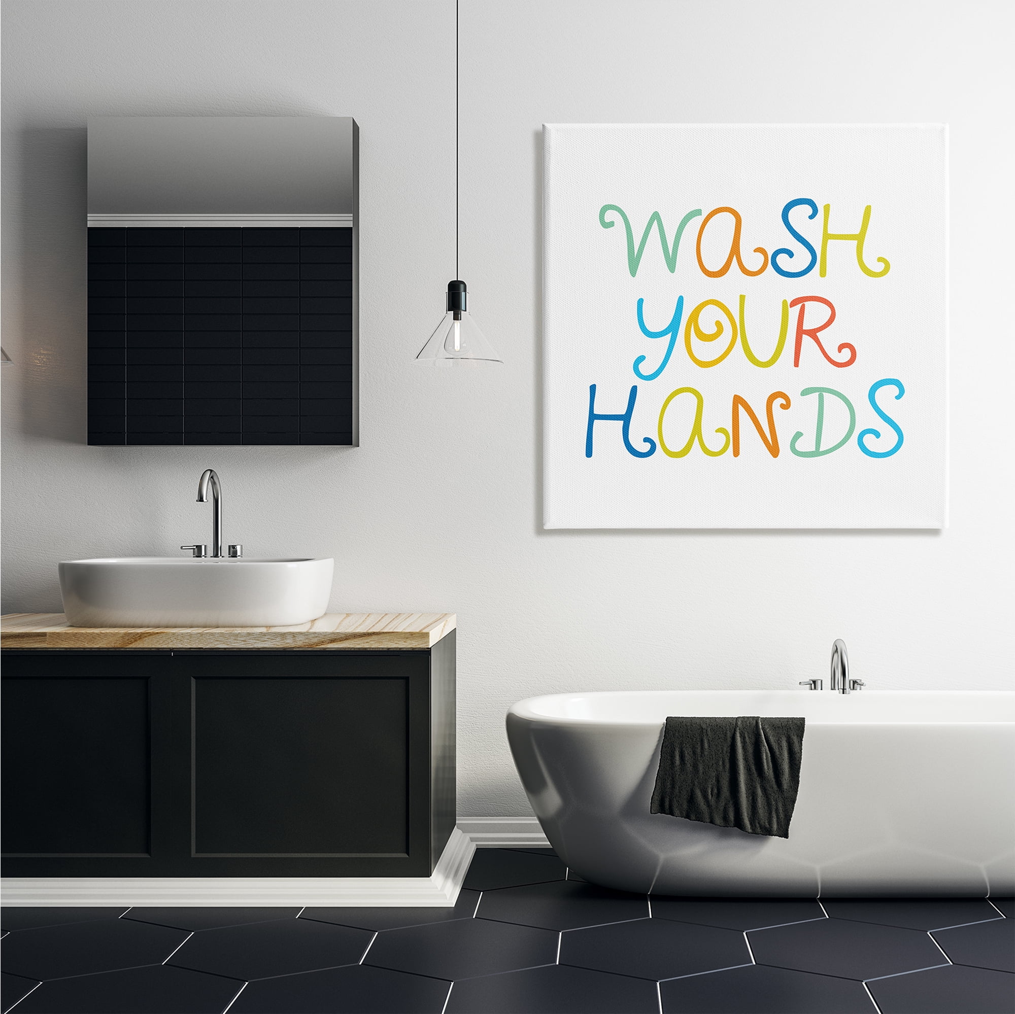 Stupell Industries Whimsical Kids Bathroom Phrase Wash Your Hands Rules Typography Painting Gallery Wrapped Canvas Print Wall Art, 36 x 36
