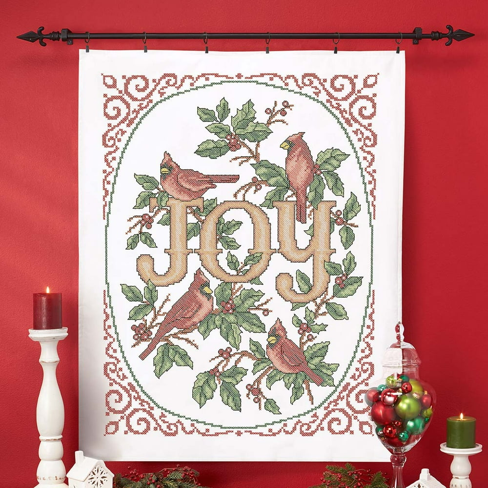 Herrschners® Cardinal Joy Lap Quilt Top Stamped CrossStitch Kit