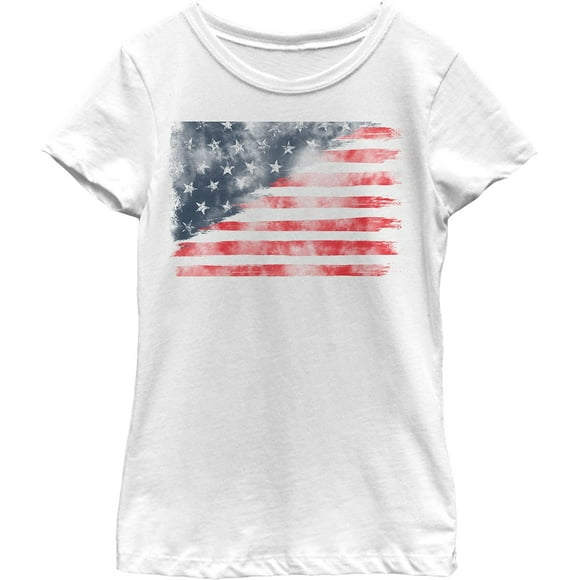 LOST GODS Girls Fourth of July Watercolor American Flag T-Shirt