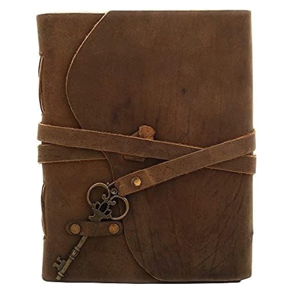 TUZECH Leather Bound Vintage Journal Retro Travel Diary, an Exclusive Handmade Paper Notebook with Key for Men and Women (8 x 6 Brown)