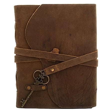 TUZECH Leather Bound Vintage Journal Retro Travel Diary, an Exclusive Handmade Paper Notebook with Key for Men and Women (8 x 6 Brown)