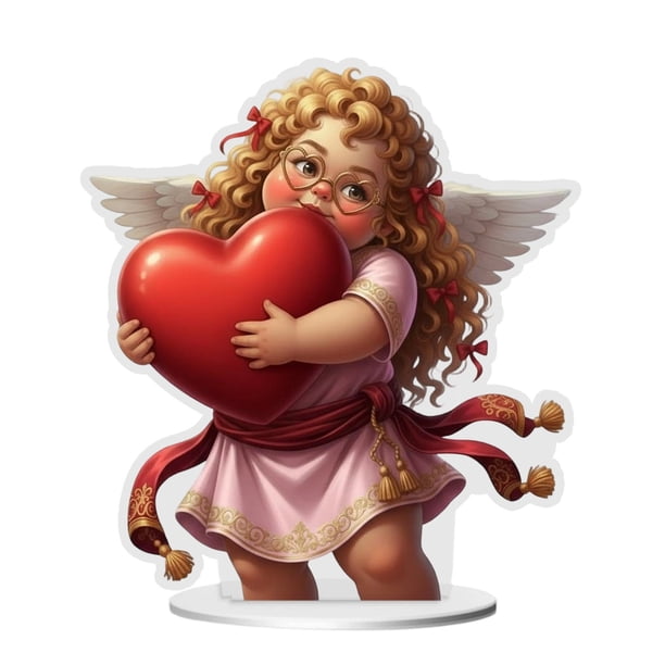 Uuiauoio Valentine's Day Decorations 2D Acrylic Angel Desktop Statue Cupid/Couple Valentine's Day Figurine Romantic Decoration Table Home Party Ornaments