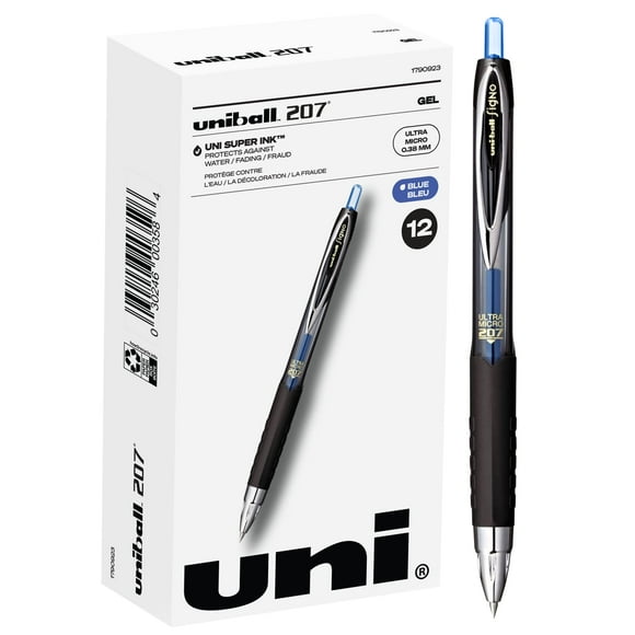 Bolígrafo de gel Uniball 207 Signo Gel Ultra Micro, 0,38 mm, tinta azul