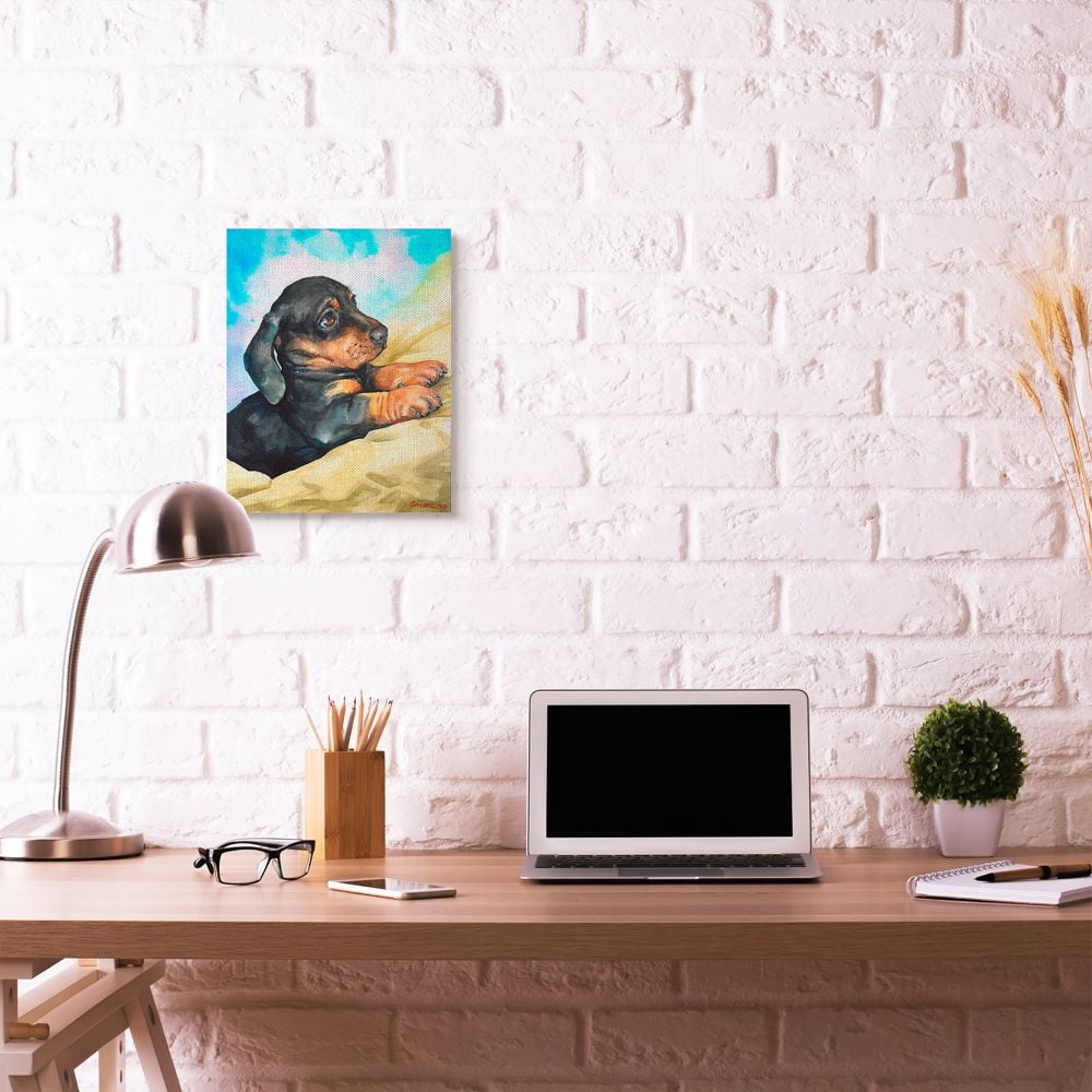 Stupell Industries Cute Dachshund Puppy Dog Pet Animal Watercolor Painting Canvas Wall Art by George Dyachenko