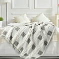 thumbnail image 3 of LR Home Gray Shag Striped Plaid Cotton Adult Throw Blanket, 50" x 60", 3 of 9