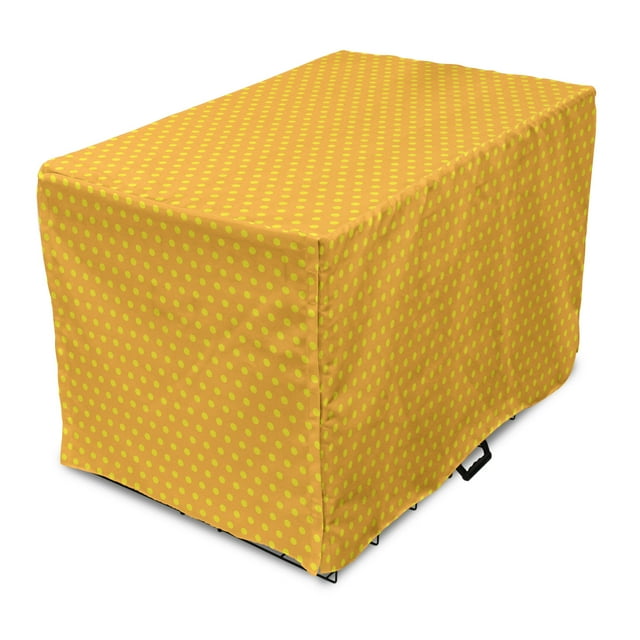 Pop Art Dog Crate Cover, Vintage Retro 50s 60s Image with Polka Dots Pattern Design Print, Easy to Use Pet Kennel Cover for Medium Large Dogs, 35" x 23" x 27", Marigold and Yellow, by Ambesonne