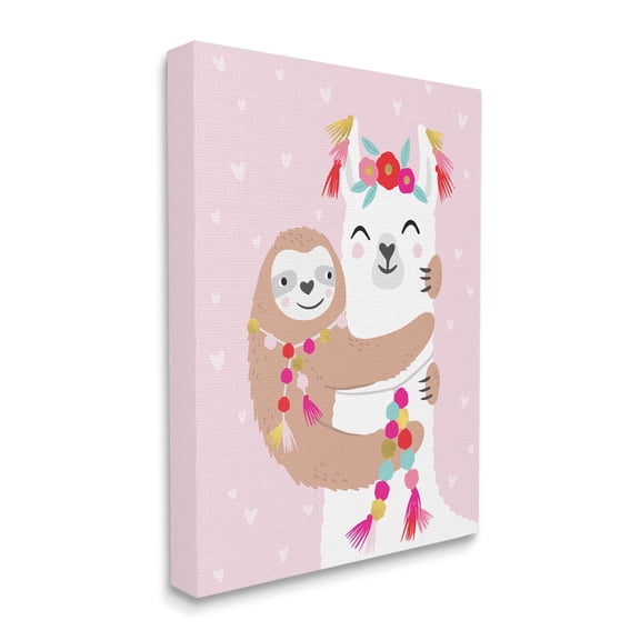 Stupell Industries Sloth Hugging Floral Llama Pink Heart Pattern,30 x 40,Designed by Caroline Alfreds