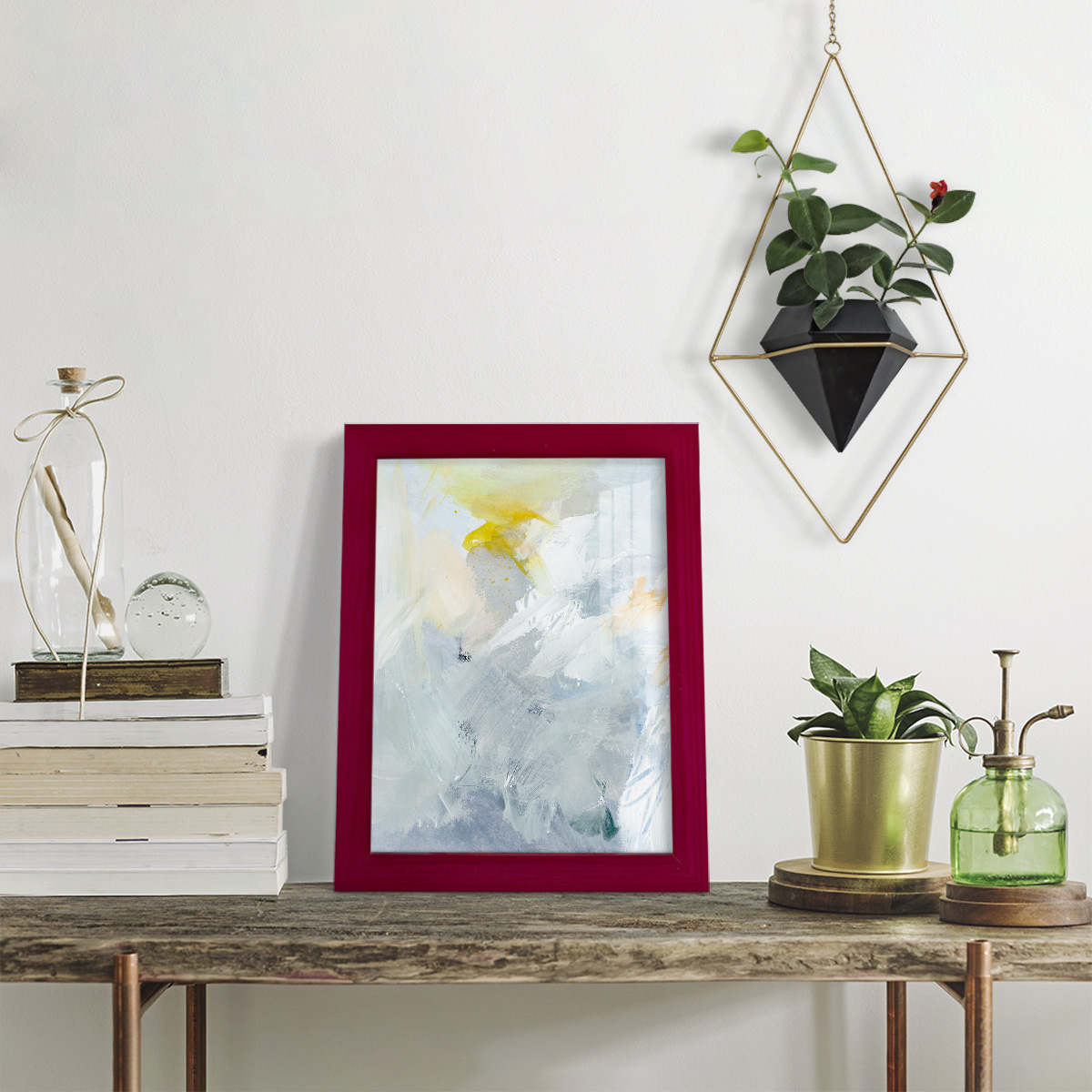 Canary and Sky II - Framed Print w/glass - Cherry Red