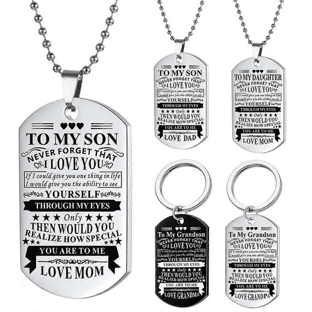 Collar infantil de acero inoxidable para mi hijo, hija, haz lo mejor que puedas, amor, mamá, papá, placa de identificación militar, collar para cumpleaños, Halloween