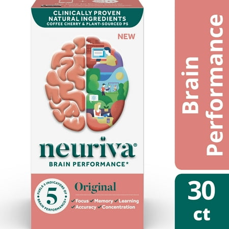 NEURIVA Original (30 Count) Fast-Acting Brain Support Supplement - Helps Support 5 Indicators of Brain Performance: Focus, Memory, Learning, Accuracy & Concentration, with (Best Brain Enhancement Supplements)