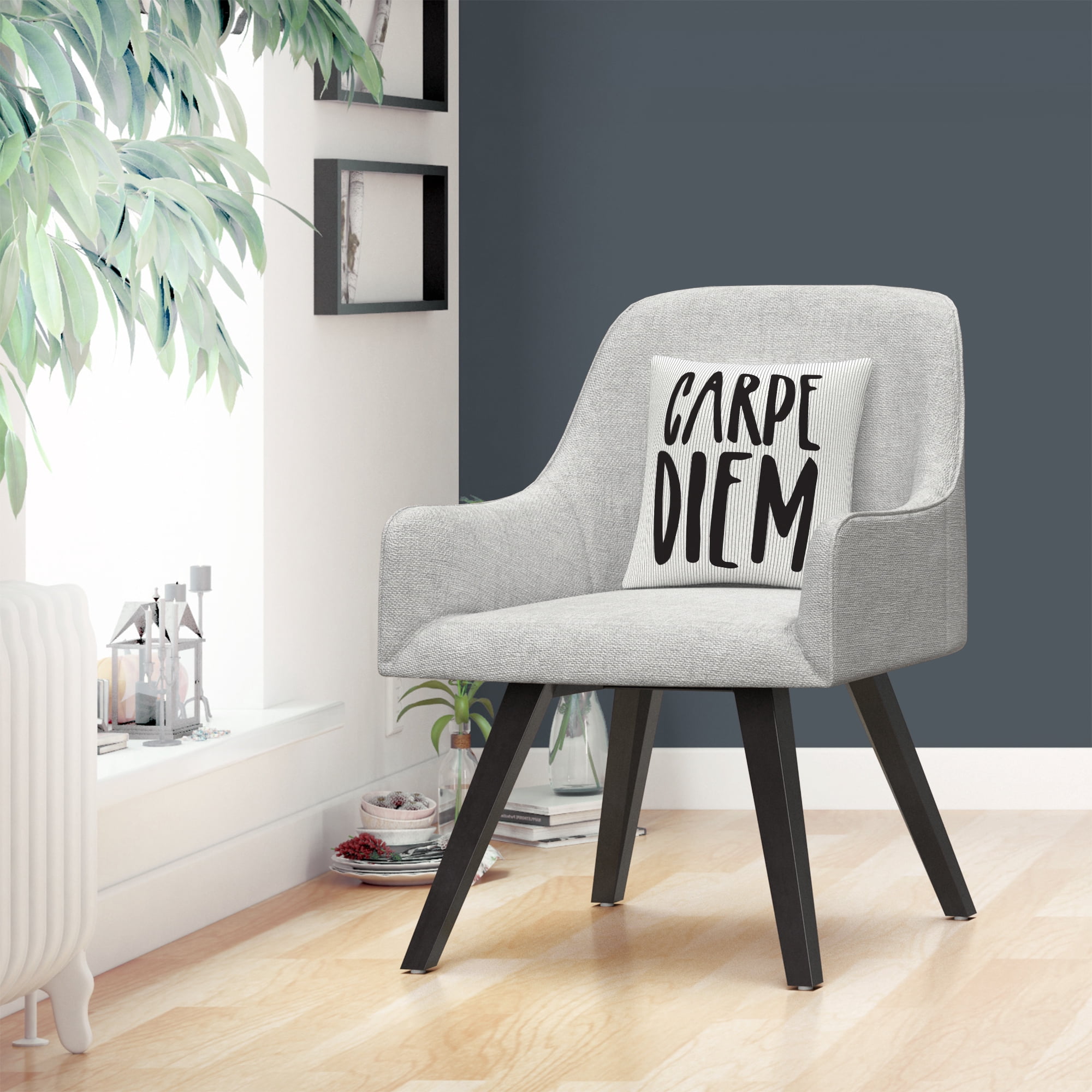 Typographic Modern Carpe Diem Stripes By Abc 16 X 16 Decorative Throw Pillow