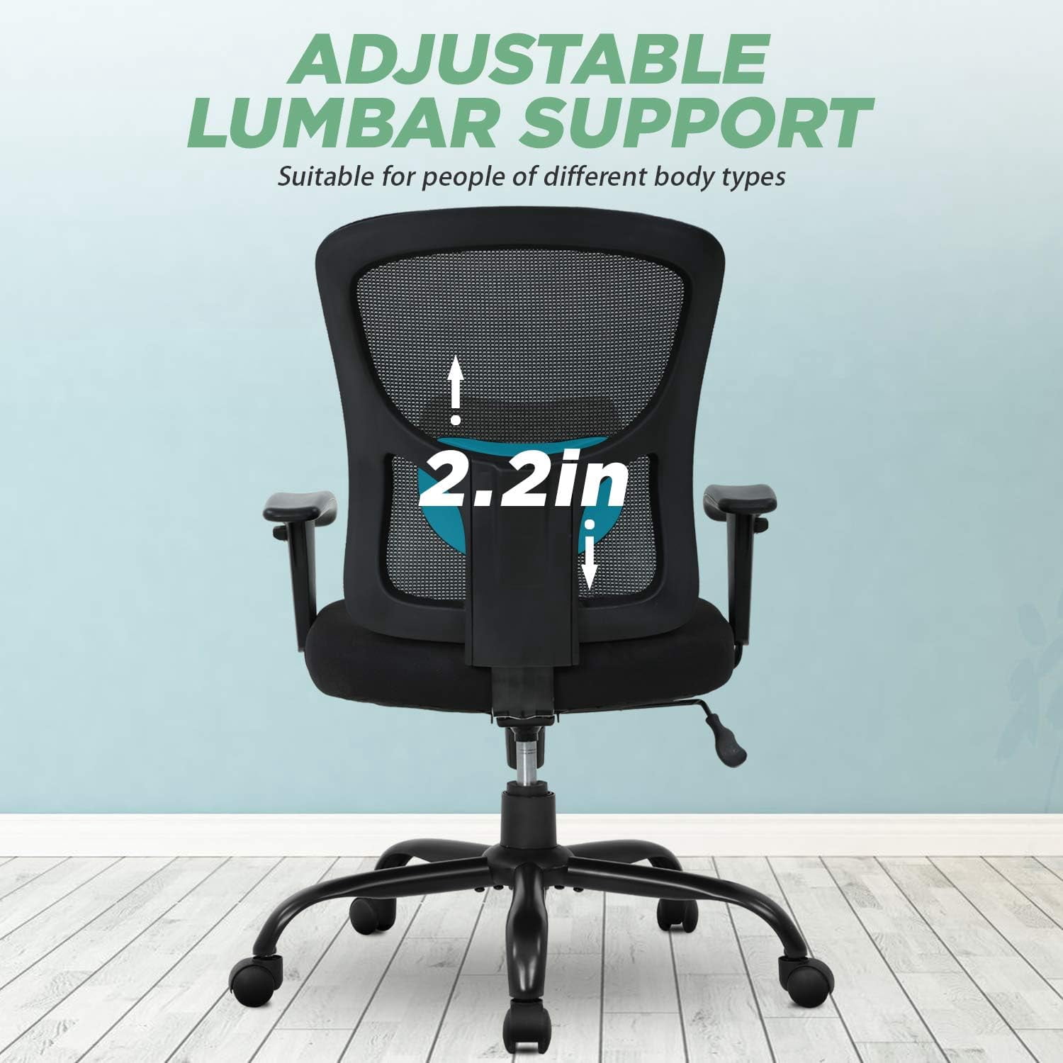 Big and Tall Office Chair 500lbs, Ergonomic Computer Chair Height Adjustable Mesh Chair Heavy Duty Chair, Wide Seat Computer Executive Desk Chair with Adjustable Armrest, Lumbar Support, Black