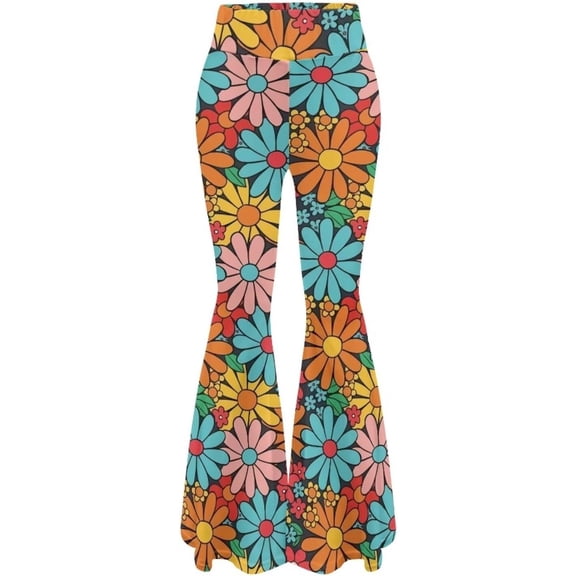 FASHOFT Flare Leggings for Women High Waisted 70s Floral Bell Bottoms Stretch Flared Yoga Pants Blue L