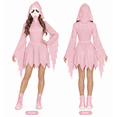 thumbnail image 2 of Pink Glitter Ghost Halloween Costume, Hooded Tunic Dress with Face Mask, Spooky Sawtooth Sleeve Cosplay Outfit for Halloween, 2 of 6