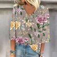 thumbnail image 1 of Fiudx Ofertas de La Semana Blusa de Manga 3/4 con Estampado de Moda para Mujer, Camiseta con Cuello En V, Tops Informales, 1 of 5