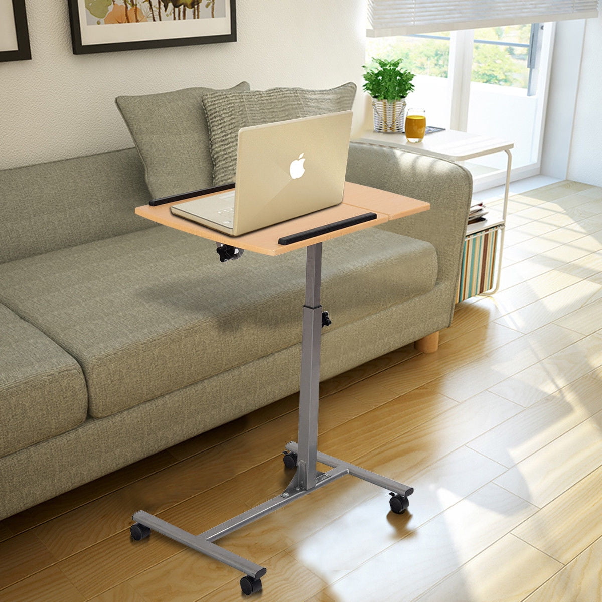 Adjustable Wheeled Laptop Stand Notebook Table Desk Holder Swivel Home