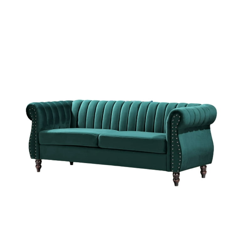 Cavet 76.4 Velvet Rolled Arm Chesterfield Sofa Rosdorf Park Fabric Green