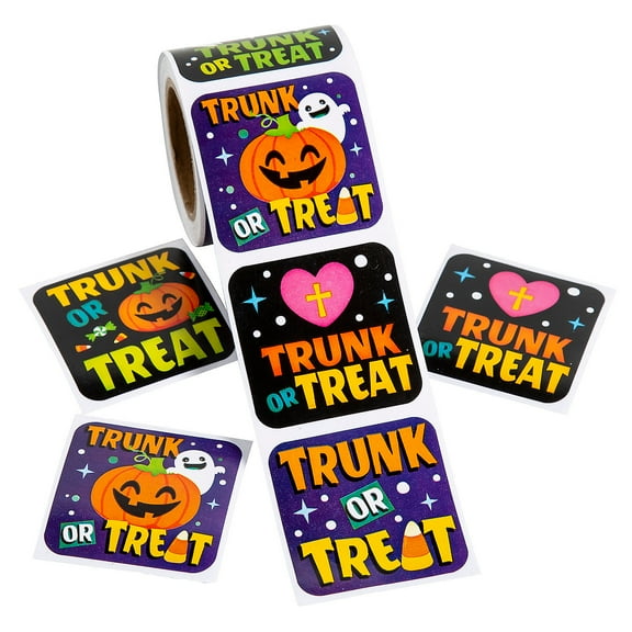 Fun Express 1 1/2" x 1 1/2" Religious Halloween Trunk-or-Treat Sticker Roll - 100 Pieces