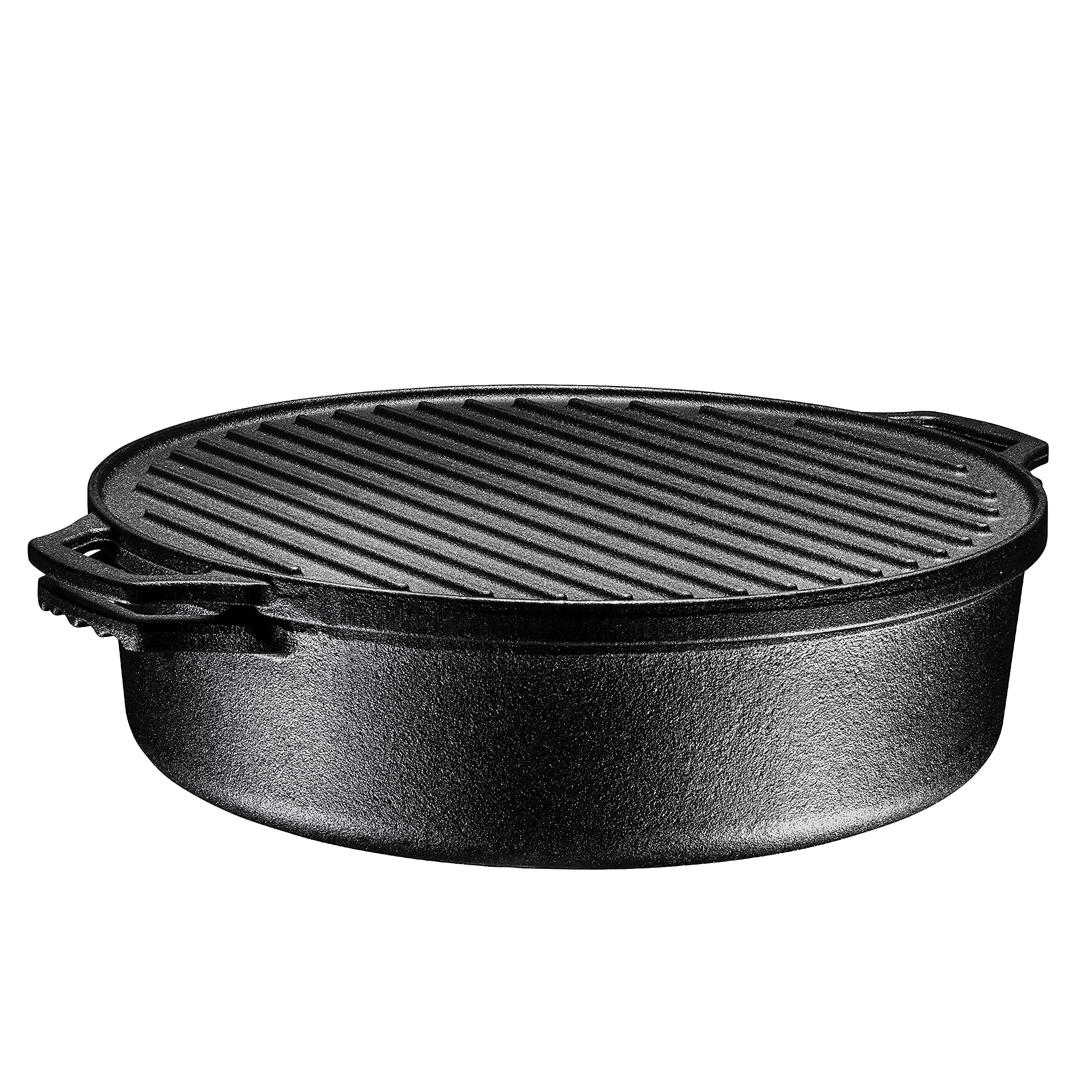 Bruntmor 3-in-1 Pre-Seasoned Cast Iron Rectangle Pan with with Reversible Grill Griddle Lid Multi Cooker Deep Roasting Grill Pan, Non-STI