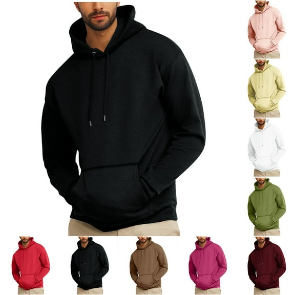 ZRGHAOYLQ Big and Tall Hoodies for Men Oversized Drop Shoulder Pullover Hoodie Solid Color Long Sleeve Sweatshirts Casual Loose Tops Classic Drawstring Streetwear with Pockets Black L