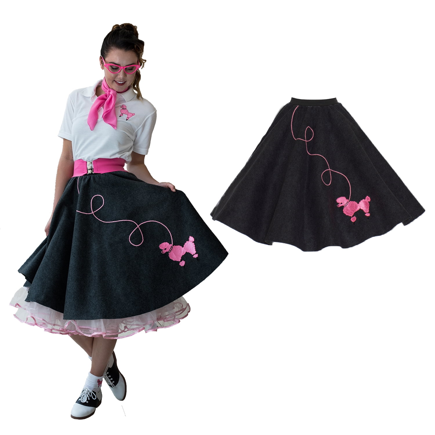 Womens Adult 50s Hop W/ Black POODLE Skirt Costume