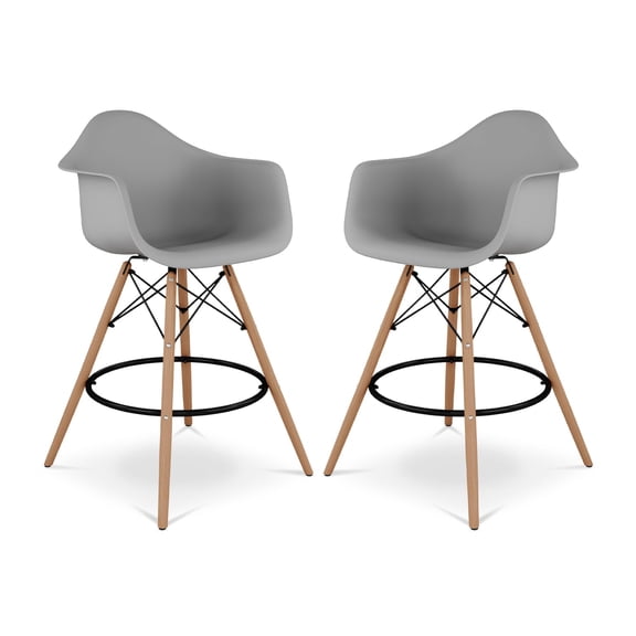 Aron Living Pyramid 28" Plastic Counter Stools with Arms in Gray (Set of 2)