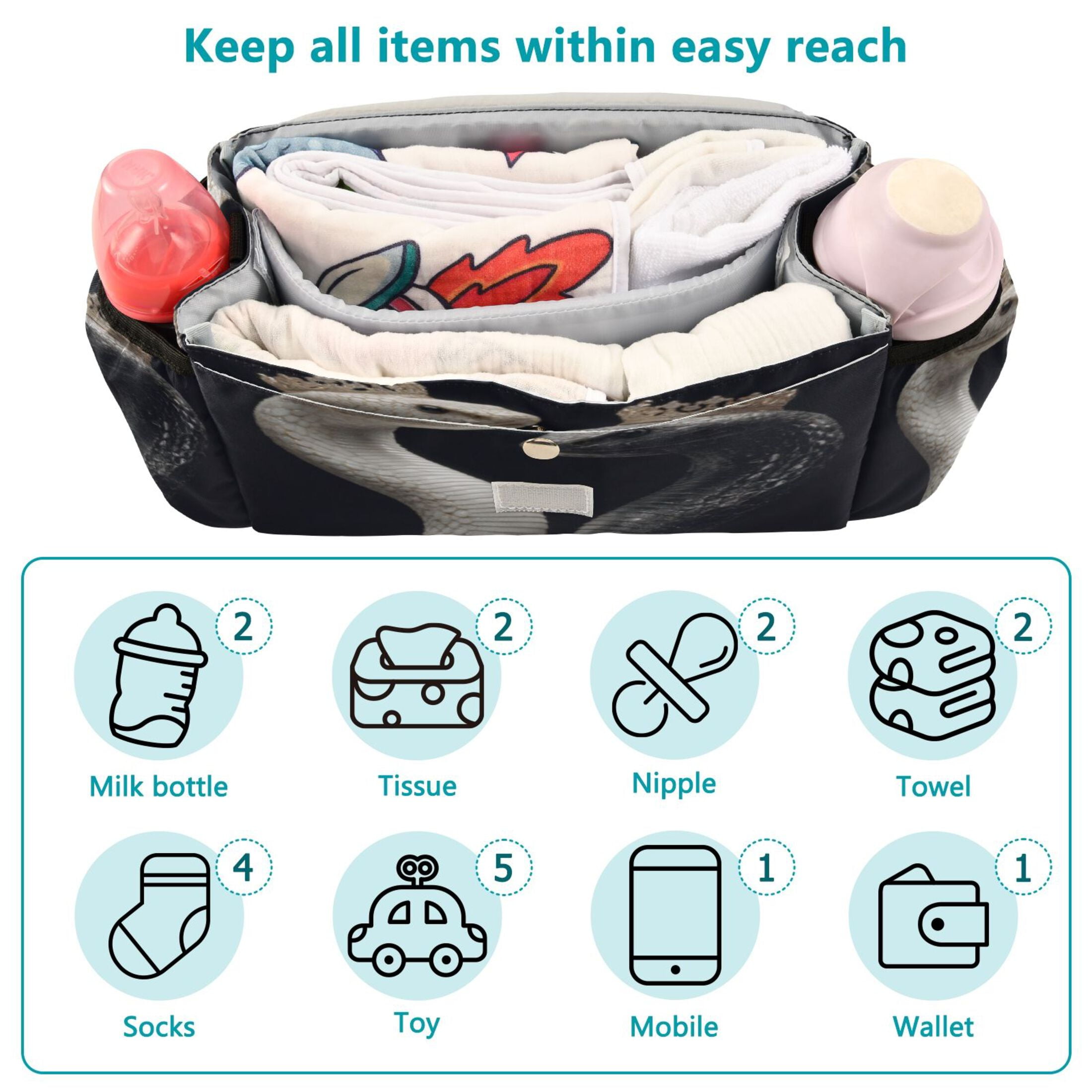 DIXRUYEE Stroller Organizer Royal Serpents Printed