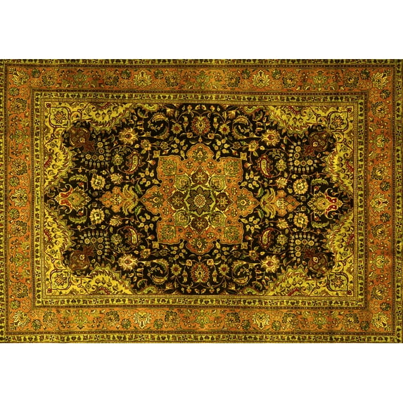 Ahgly Company Machine Washable Indoor Rectangle Persian Yellow Traditional Area Rugs, 2' x 3'